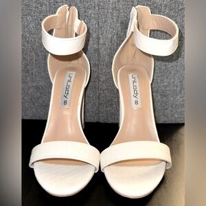 White woven style heels